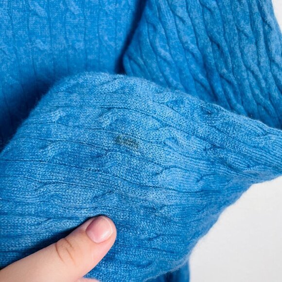 Tweeds Vintage 100% Cashmere Blue Cable Knit Sweater - Picture 8 of 13